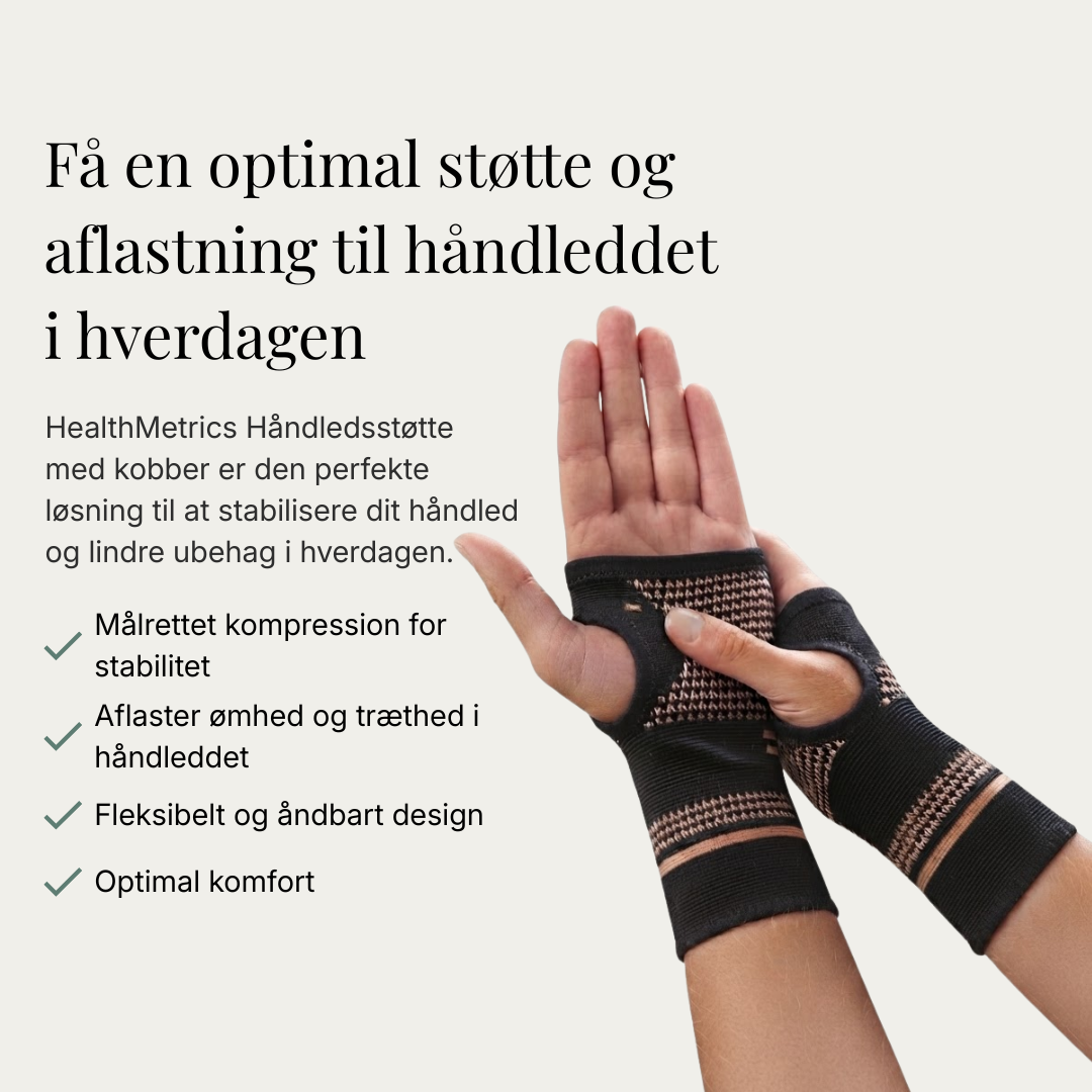 Håndledsstøtte med kobbertråde giver støtte og aflastning til håndleddet i hverdagen